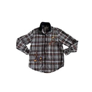 Vintage 90s Halloween plaid button down embroidered shirt